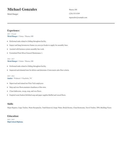 Metal Hanger Resume