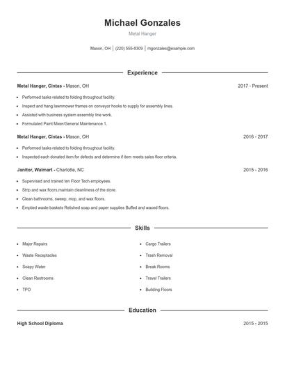 Metal Hanger Resume