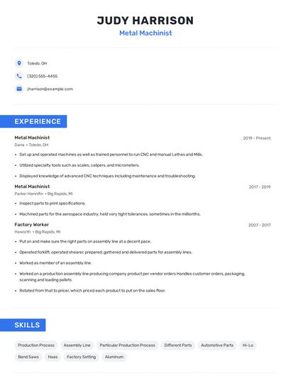 Metal Machinist Resume