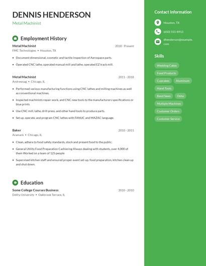Metal Machinist Resume