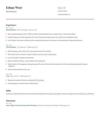 Metal Machinist Resume