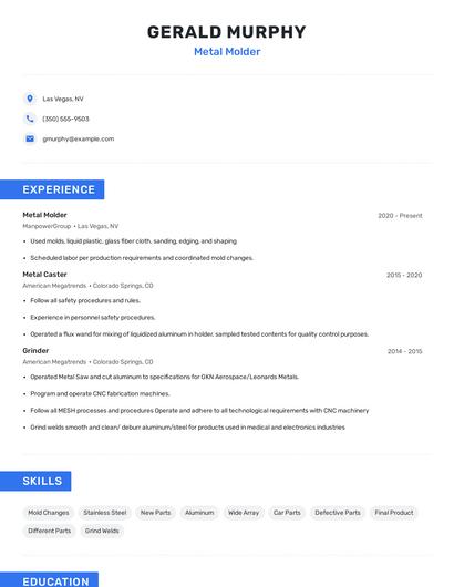 Metal Molder Resume