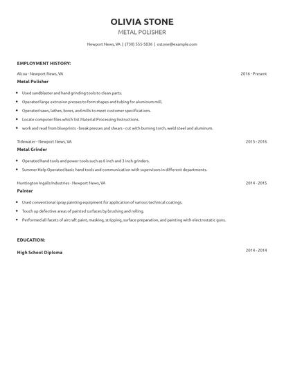 Metal Polisher Resume
