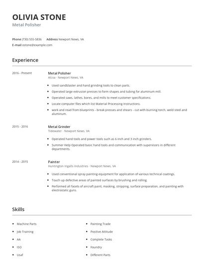Metal Polisher Resume