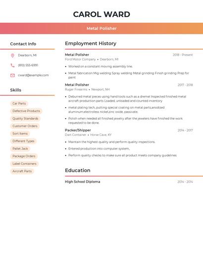 Metal Polisher Resume