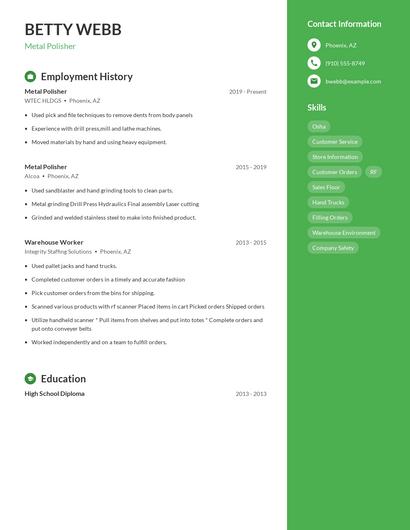 Metal Polisher Resume