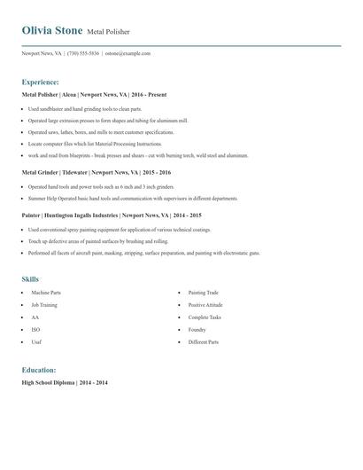 Metal Polisher Resume