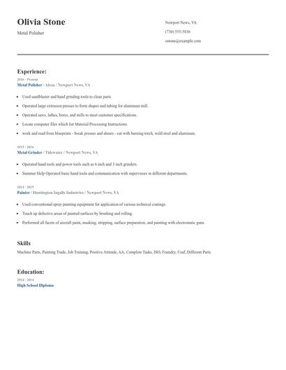 Metal Polisher Resume