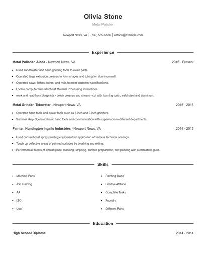 Metal Polisher Resume