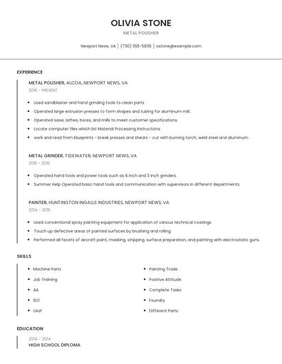 Metal Polisher Resume