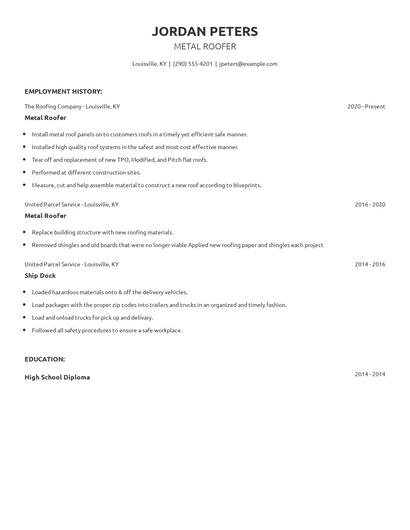 Metal Roofer Resume