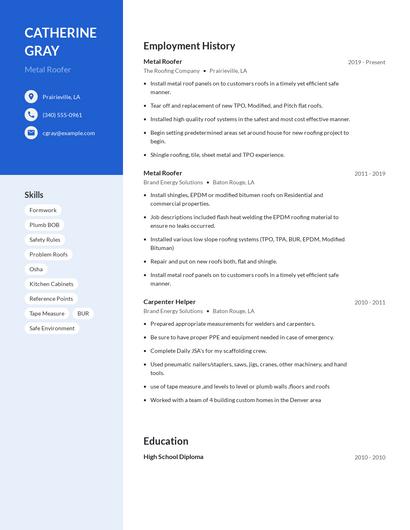 Metal Roofer Resume