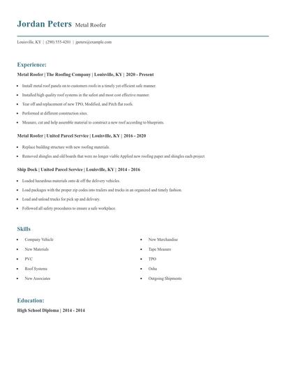 Metal Roofer Resume