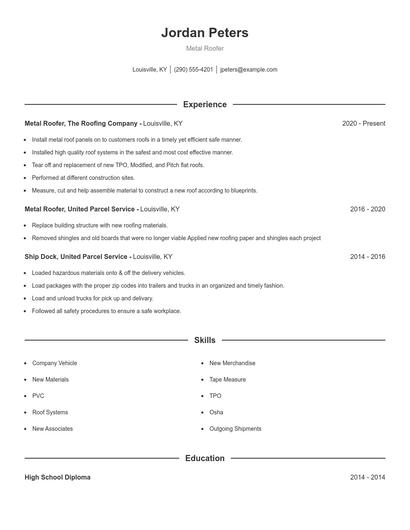 Metal Roofer Resume