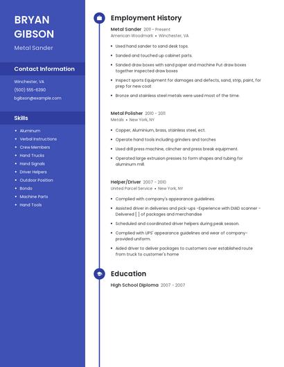 Metal Sander Resume