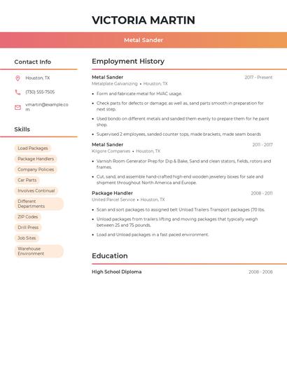 Metal Sander Resume