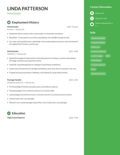 Metal Sander Resume