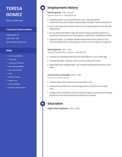 Metal Spinner Resume