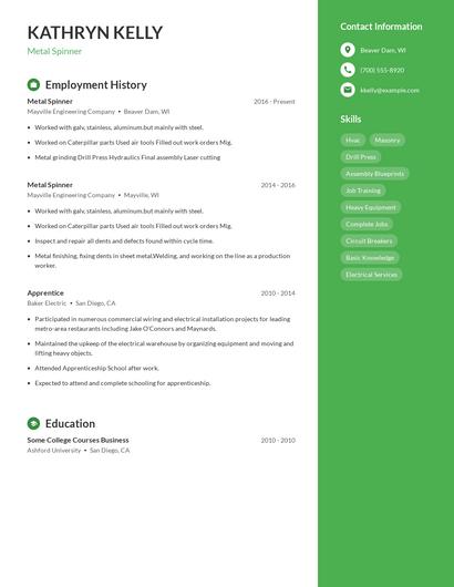 Metal Spinner Resume