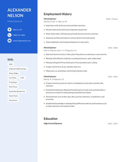 Metal Spinner Resume