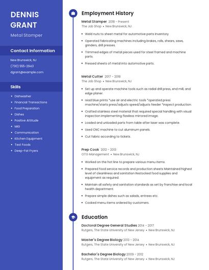 Metal Stamper Resume