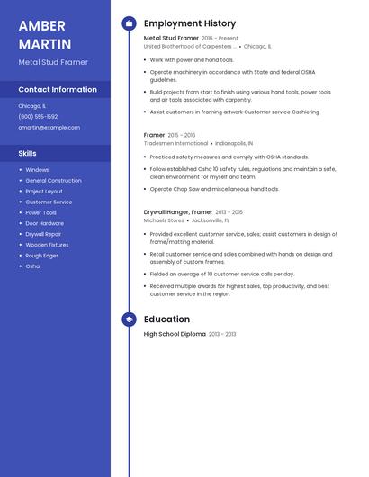 Metal Stud Framer Resume