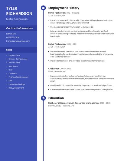 Metal Technician Resume