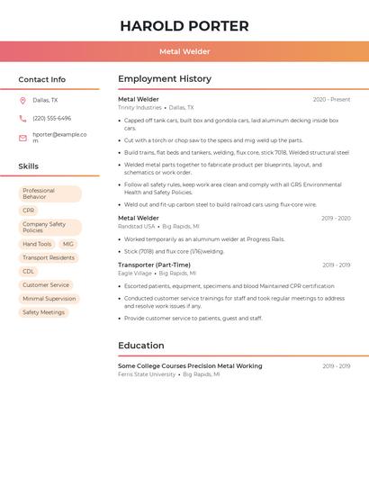 Metal Welder Resume
