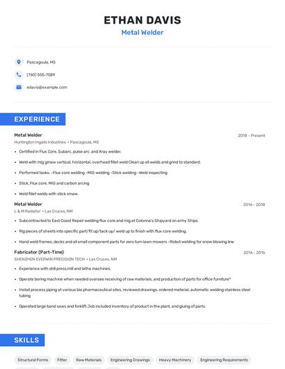 Metal Welder Resume