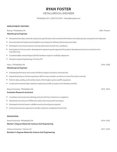 Metallurgical Engineer Resume