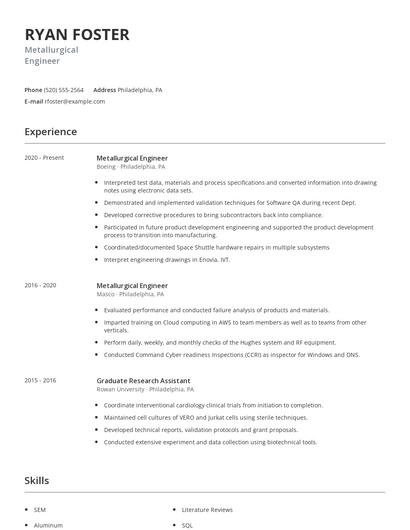 Metallurgical Engineer Resume