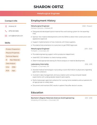 Metallurgical Engineer Resume