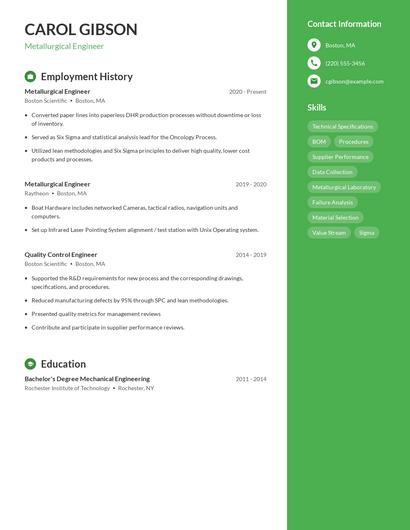 Metallurgical Engineer Resume