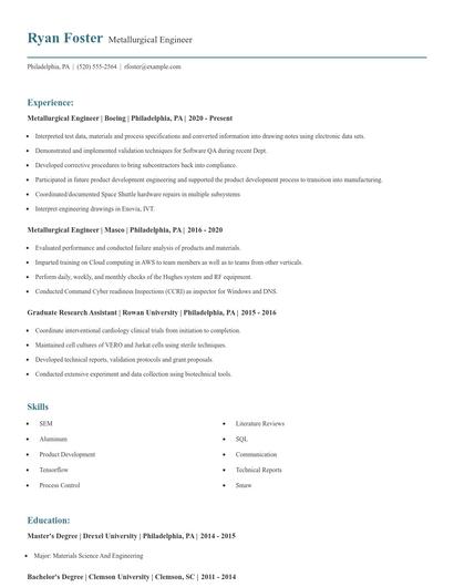 Metallurgical Engineer Resume