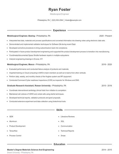 Metallurgical Engineer Resume