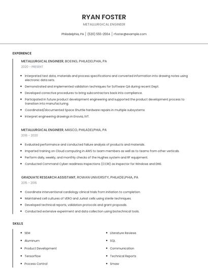 Metallurgical Engineer Resume