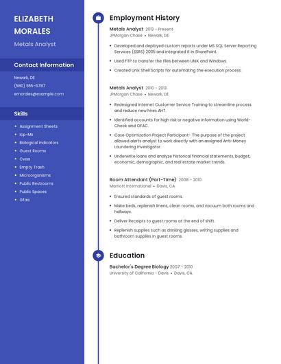 Metals Analyst Resume