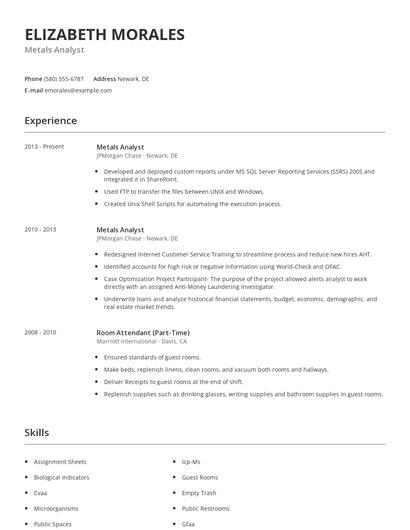 Metals Analyst Resume