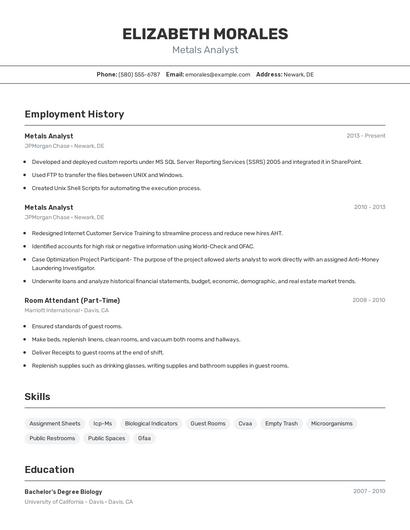 Metals Analyst Resume