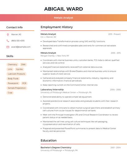 Metals Analyst Resume