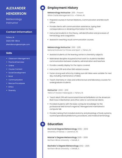 Meteorology Instructor Resume
