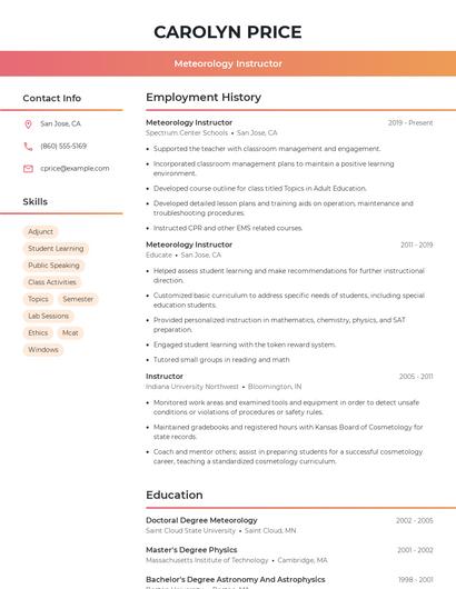 Meteorology Instructor Resume
