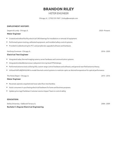 Meter Engineer Resume