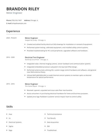 Meter Engineer Resume