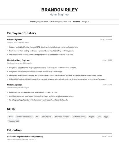 Meter Engineer Resume