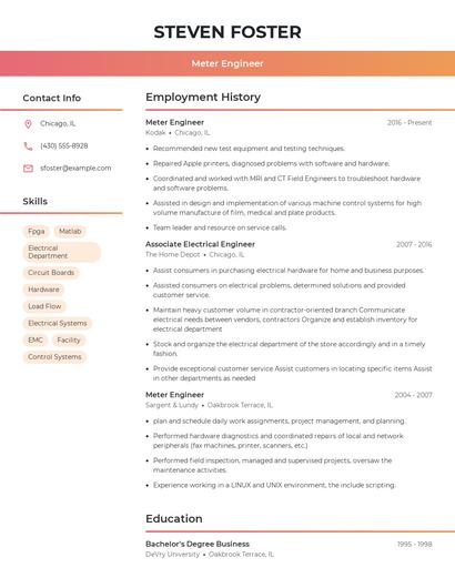 Meter Engineer Resume