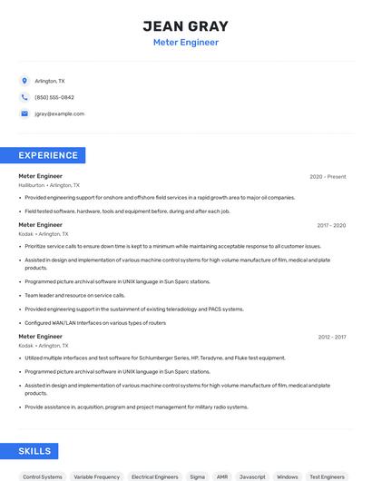 Meter Engineer Resume