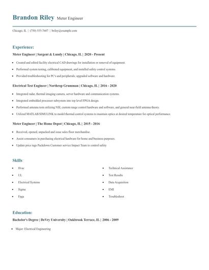 Meter Engineer Resume