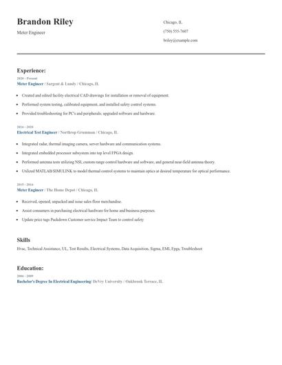 Meter Engineer Resume