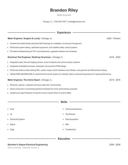 Meter Engineer Resume